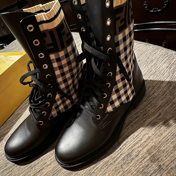 Fendi Black and Checkered Women's Combat Boots - Picture 2 of 3
